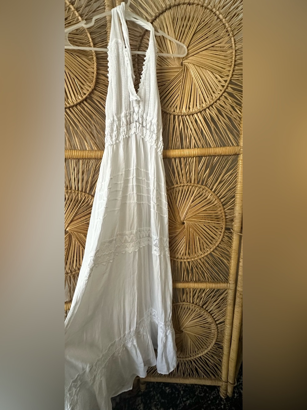 White Boho Halter Crochet Lace Maxi Dress NWT✨